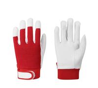 AYWTIUN Gants de soudage Gants de soudage en peau chèvre avec manchette élastique, gants travail robustes, dos extensible nylon, bleu/rouge(Red)