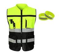 AYWTIUN Gilet de sécurité Gilet de Travail Multipoches résistant avec ou sans Ceinture élastique - Vêtements Protection et sécurité(Green with Band)