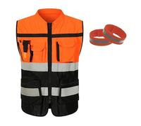 AYWTIUN Gilet de sécurité Gilet de Travail Multipoches résistant avec ou sans Ceinture élastique - Vêtements Protection et sécurité(Orange with Band)