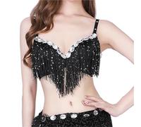 AYWTIUN Haut Danse Orientale Femme Sexy Femmes Paillettes Danse du Ventre Soutien-Gorge Haut Costume Gland Frange Push Up Soutien-Gorge fête Gland Festival Tenue de Club Hauts de Soutien-Gorge(Black)