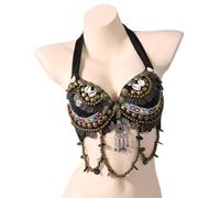 AYWTIUN Haut Danse Orientale Femme Soutien-Gorge Vintage Tribal Belly Dance Push Up Bra Perles en Bois Top(Brown,L)