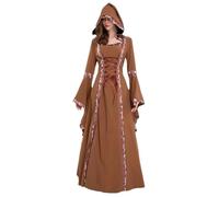AYWTIUN Robe vintage de sorcière Robe longue à capuche vintage médiévale, col carré, cravate, manches cloche, jupe évasée, costume(Color 2,XL)