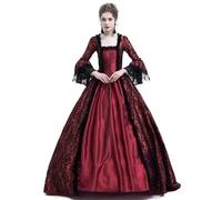 AYWTIUN Robe vintage de sorcière Robe médiévale en dentelle patchwork à manches cloche, style rétro, col V, longueur cheville, lanterne for femme(Burgundy,4XL)