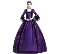 AYWTIUN Robe vintage de sorcière Robe médiévale en dentelle patchwork à manches cloche, style rétro, col V, longueur cheville, lanterne for femme(PURPLE,XXL)