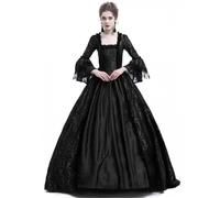 AYWTIUN Robe vintage de sorcière Robe médiévale en dentelle patchwork à manches cloche, style rétro, col V, longueur cheville, lanterne for femme(Black,L)