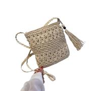 AYWTIUN Sac Crochet Femme Sac à Main en Paille tissé for Femmes, Sacoche de Plage avec Pompon ajouré en Crochet(Beige)