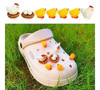 AYWVRBST Lot de 7 adorables décorations en forme d'animaux 3D pour poussin, poule, œufs, chaussures avec trous, accessoires de chaussures pour garçons et filles (famille de poulets)