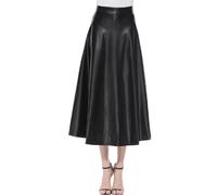 AYXAMO Jupes Femme,Jupe Cuir Jupe Jupes Simili Cuir Taille Couleur Solide Femmes Longue Une Ligne Jupe Haute Jupe Jupes Plaid(Black,S)