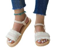 AYXAMO Sandales Femme éTé, Nu Pieds Femme éTé Les lacets à pompons tendance for femmes sont antidérapants, résistants à l'usure, confortables et souples. Sandales à talons plats(41)