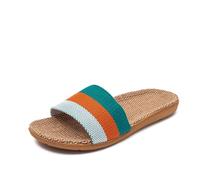 AYXAMO Sandales Femme éTé, Nu Pieds Femme éTé Pantoufles d'été en lin for femmes, sandales plates, chaussures légères en EVA for femmes, pantoufles décontractées(Green,44-45)