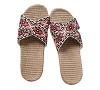 AYXAMO Sandales Femme éTé, Nu Pieds Femme éTé Pantoufles légères en lin for femmes, chaussures d'intérieur antidérapantes, sandales plates d'été, pantoufles décontractées(Deep Brown126,37-38)