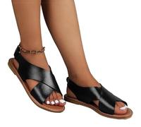 AYXAMO Sandales Femme éTé, Nu Pieds Femme éTé Sandales d'été for femmes, chaussures plates en cuir PU souple, sandales d'été for femmes, chaussures de plage(Black,41)