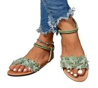 AYXAMO Sandales Femme éTé, Nu Pieds Femme éTé Sandales plates à fleurs for femmes, chaussures d'été légères et confortables, chaussures de plage, mode féminine, robe florale blanche(Green,37)