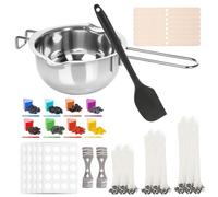 Ayxnzjsjm Kit Fabrication Bougie Kit Bougie a Faire Soi avec 600mL Creuset, 100 Mèches de Bougie, 8 Colorant Bougie, 100 Autocollants Pour Bougies, 8 Porte-Mèche, 2 Porte-Mèche en Métal
