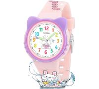 Ayybboo Montre Éducative Enfant avec Oreilles de Chat 3D,Montre Analogique Étanche 30M,Mécanisme Quartz,Aiguilles Fluorescentes,Cadeau d'anniversaire,Noël pour Filles Garçons 5-15 Ans (Rose)