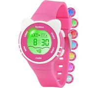 Ayybboo Montre Enfant avec 7 Lumières Colorées pour Fille Garçon,Montre Digitale Enfant avec Motif de Chat,3 ATM Étanche Montres Bracelet pour Enfants de 4 à 12 Ans,Cadeau pour Anniversaire/Rentrée