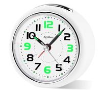 Ayybboo Réveil Analogique Silencieux sans Tic-Tac,Réveil de Voyage avec Lumineux et Snooze,3.27in Petite Horloge Bureau à Gros Chiffres,Facile à Lire,Reveil Matin pour Bureau,Chambre (Blanc)