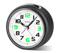 Ayybboo Réveil Analogique Silencieux sans Tic-Tac,Réveil de Voyage avec Lumineux et Snooze,3.27in Petite Horloge Bureau à Gros Chiffres,Facile à Lire,Reveil Matin pour Bureau,Chambre（Noir）
