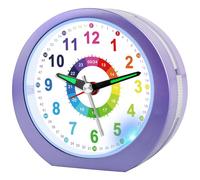 Ayybboo Réveil Enfant Fille Garçon,Horloge Analogique Pédagogique sans Tic-Tac avec Veilleuse et Snooze,Cadeau pour Chambre d'enfant, École, Anniversaire (Lilas)