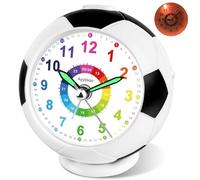 Ayybboo Réveil Enfant Fille Garçon,Horloge Analogique Pédagogique sans Tic-Tac avec Veilleuse et Snooze,Cadeau pour Chambre d'enfant, École, Anniversaire (Football Noir)