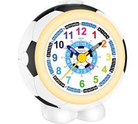 Ayybboo Réveil Enfant Fille Garçon,Horloge Analogique Pédagogique sans Tic-Tac avec Veilleuse et Snooze,Cadeau pour Chambre d'enfant, École, Anniversaire (Football Blanc)