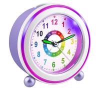 Ayybboo Réveil Enfant Fille Garçon,Horloge Analogique Pédagogique sans Tic-Tac avec Veilleuse et Snooze,Cadeau pour Chambre d'enfant, École, Anniversaire (Violet)