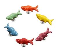 Ayygift 6 pcs Creative mignon Poisson Porte de placard tirer Poignées Boutons de tiroir Armoire en céramique