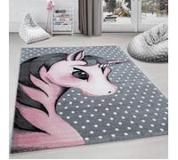 Ayyildiz - Tapis chambre d´enfant Licorne Gris-Blanc-Rose - (80x150 cm)