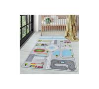 Ayyildiz Tapis de Enfants à Poils Courts Motif de Scène de la Circulation Gris - 100x150 cm
