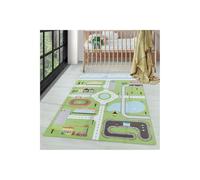 Ayyildiz - Tapis de Enfants à Poils Courts Motif de Scène de la Circulation Vert - Dimension 80x120 cm