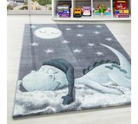 Ayyildiz Tapis Enfant Chambre de Bébé Motif Dino Gris Bleu Blanc - 80x150 cm