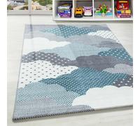 Ayyildiz Tapis Enfant Chambre de Bébé Motif Nuages Bleu Gris Blanc - 80x150 cm