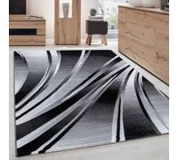 Ayyildiz - Tapis Moderne à Motif Abstrait Courbes Noir Gris, idéal Salon Chambre Salle à Manger - Dimension 200x290 cm