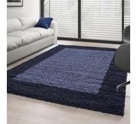 Ayyildiz - Tapis Shaggy Bleu Marine avec Cadre pour Salon Chambre ? Poils Longs 30 mm - Dimension 120x170 cm