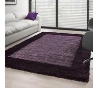 Ayyildiz Tapis Shaggy Lila avec Cadre pour Salon Chambre ? Poils Longs 30 mm - 200x290 cm