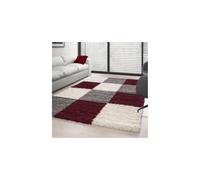 Ayyildiz Tapis Shaggy Pile Longue à Carreaux plusiuers Couleurs et Tailles au Choix - 160x230 cm, Rouge-Blanc-Gris