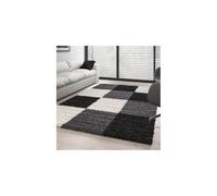 Ayyildiz Tapis Shaggy Pile Longue à Carreaux plusiuers Couleurs et Tailles au Choix - 80x250 cm, Noir-Blanc-Gris