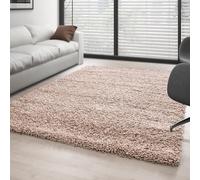 Ayyildiz Tapis Shaggy Pile Longue Couleur Unique Beige - 200x200 cm Ronde