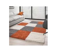 Ayyildiz Tapis Shaggy Pile Longue Designe à Carreaux Terracotta-Blanc-Gris - 200x290 cm