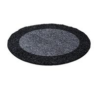 Ayyildiz Tapis Shaggy Pile Longue Designe Anthracite Gris - 200x200 cm Ronde