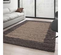 Ayyildiz Tapis Shaggy Taupe avec Cadre pour Salon Chambre ? Poils Longs 30 mm - 200x290 cm