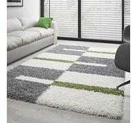 Ayyildiz Teppich Tapis à Poils Longs pour Salon ou Salon - Hauteur : 3 cm - Gris/Blanc/Vert, Polypropylène, Vert, 80x250 cm