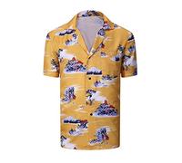 AYYOHON Cliff Booth T-shirt hawaïen décontracté à manches courtes, jaune, L