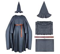 AYYOHON Costume de Gandalf pour adulte - Cape de Gandalf grise avec chapeau et anneaux - Costume de cosplay - Taille XL