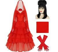 AYYOHON Costume de Lydia Deetz pour femme - Robe de mariée rouge - Tenue de mariée rouge - Tenue de film d'horreur, Halloween, cosplay - Robe gothique taille XS