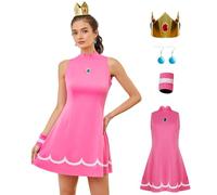 AYYOHON Costume de princesse Daisy pour femme - Robe de tennis - Robe de tennis - Couronne - Boucles d'oreilles - Bracelet adulte - Costume d'Halloween - Taille XS