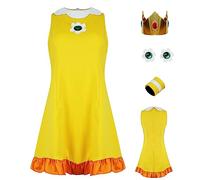 AYYOHON Costume de princesse Peach pour femme - Robe de tennis avec couronne et boucles d'oreilles - Costume d'Halloween pour adulte - Taille XL