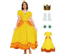 AYYOHON Costume de princesse Peach pour femmes 2023 : robe de costumade super frères, couronne, boucles d'oreilles, gants, ensemble complet pour adulte