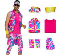AYYOHON Costume d'entraînement pour homme des années 80 avec veste, t-shirt et short avec jambières, poignets, visière, Halloween, cosplay, taille 2XL