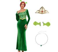 AYYOHON Costume Fiona pour femme - Robe de princesse pour adulte - En velours - Collier à clip - Pour Halloween, cosplay, fête - Taille M